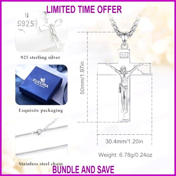 925 Sterling Silver Religious Cross Pendant Necklace 22" Chain Protection Amulet - Picture 7 of 7